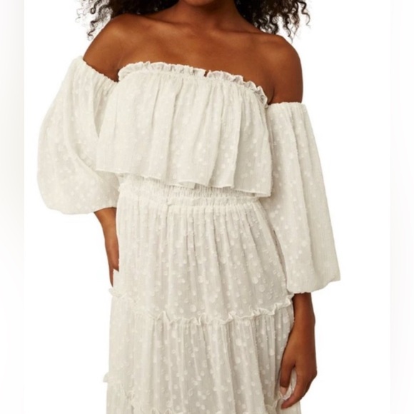 Misa Los Angeles Cassandra Tiered Maxi Dress White On or Off-Shoulder Small NWT - Picture 4 of 15